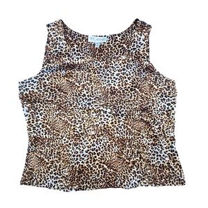St John Collection Womens XL Silk Leopard Print Sleeveless Shell Top RT 11 GRP 1